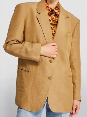 SANDRO Linen Single-Breasted Tailored Blazer